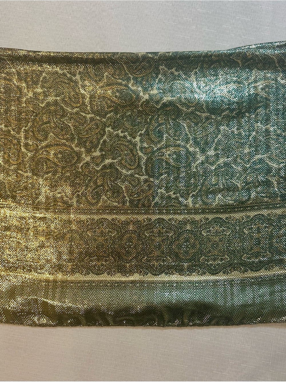 Vintage Amanda Smith Metallic Gold Green Italian Scarf Wrap 58”